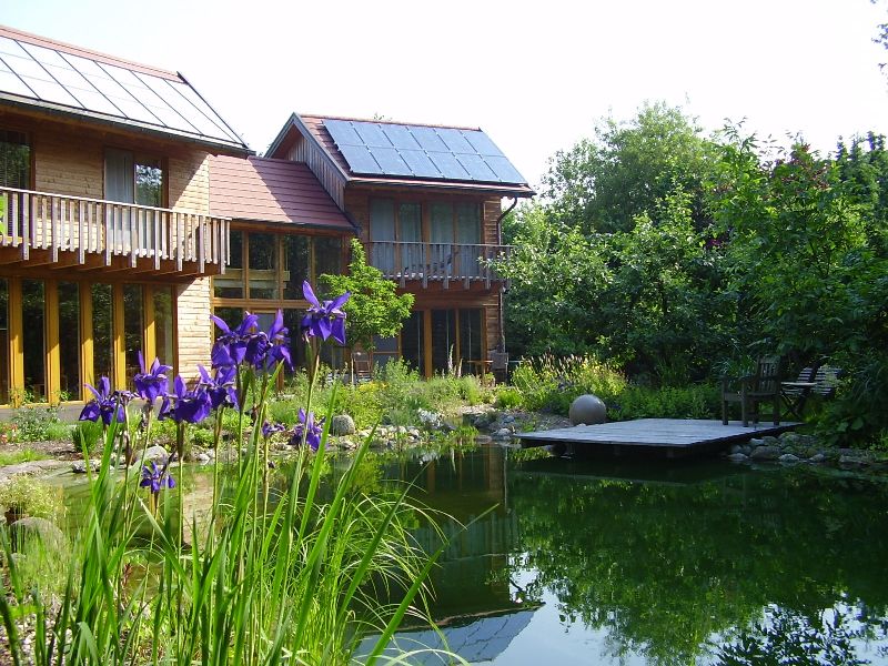 naturnaher Schwimmteich und Holzdeck  (mit Filtertechnik und Bachlauf)